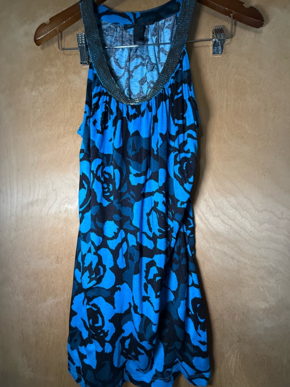 INC International Concepts Teal and Black Floral Halter Tank